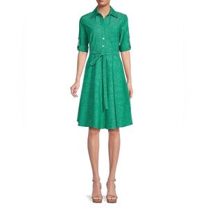 Sharagano Shamrock Shirt Dress with Tie Waist Women 8